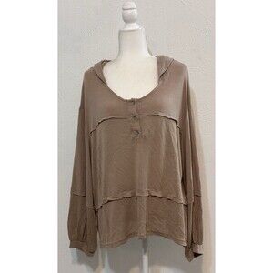 POL Women Size L Mix Media Wool Blend Hoodie Slouchy Boho Cozy Athleisure